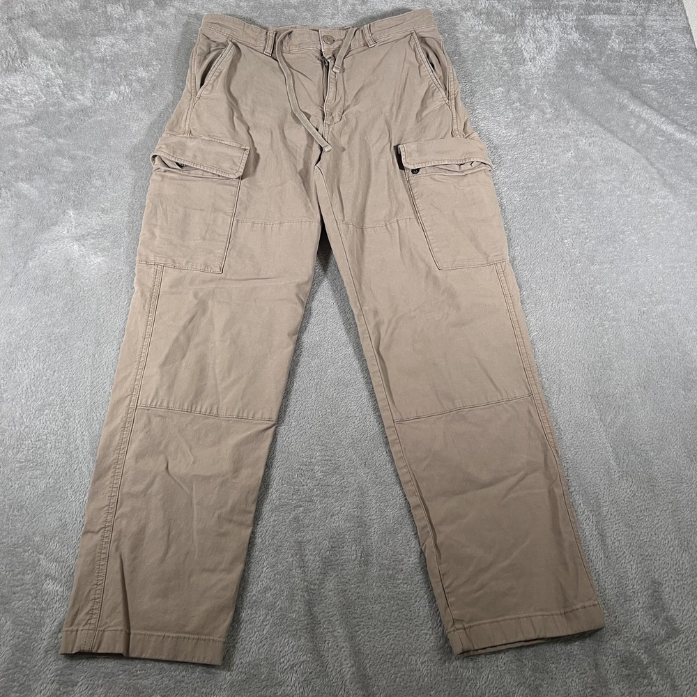 Uniqlo Cargo Pants Mens Medium Khaki Stretch Cotton Utility Pockets Zip Fly